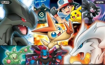 Pokemon Pikachu Ash Ketchum Zekrom Reshiram Victini Wallpaper