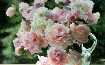 Decanter Still Life Peonies Painting Art Bouquet Wallpaper Background