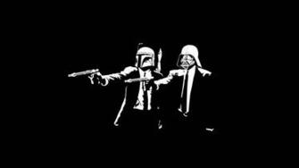 Star Wars Pulp Fiction Boba Fett Darth Vader Wallpaper B W Black White
