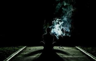 Wallpaper Grass Smoke Clouds Shadows Human Silhouette Vapor