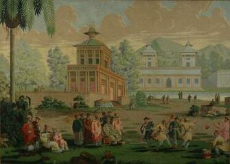 Chinoiserie Wallpaper Panel Mounted On Board 20th Cent Lot