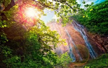 Wallpaper The Sun Landscape Mountains Nature Glare Waterfall