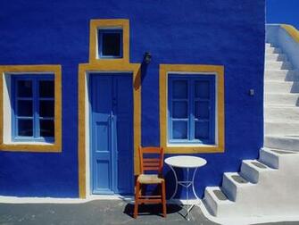 Santorini Steps Beautiful Blue Chair Door Greece Greek House