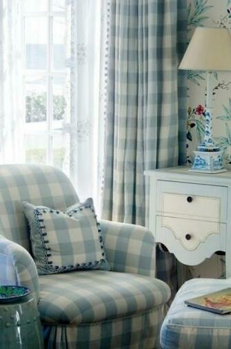Lightest Turquoise And Cream Buffalo Check On This Armchair Ottoman