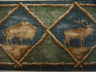 Cabin Moose Elk Wildlife Rustic Wallpaper Border