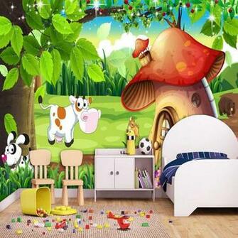 Custom 3d Poster Wallpaper Cartoon Forest Mushroom House Mural