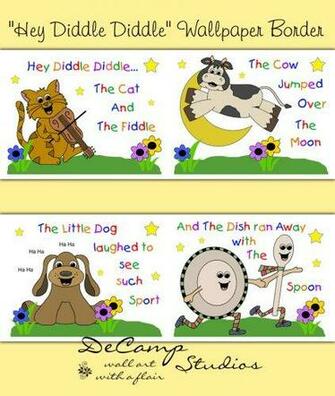Hey Diddle Wallpaper Border Mother Goose Nursery Rhyme