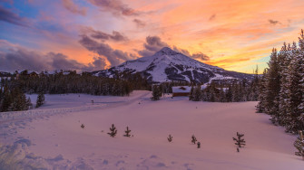 Wallpaper Mountain Snow Winter Sunset