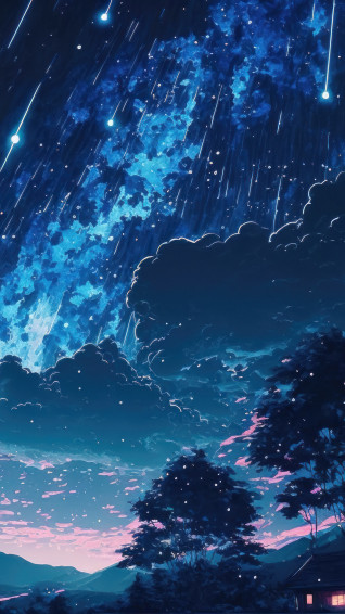 Night Sky Stars Clouds Scenery Landscape Anime 4k Wallpaper iPhone