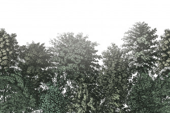 Deciduous Summer Green Panoramic Etched Trees Scene Wallpaper