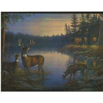 Deer And Cabin In The Woods Wallpaper Border Home