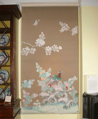 Set Of Five Antique Chinese Polychrome Wallpaper Panels C For