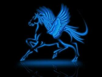 Winged Blue Fire Horse Pegasus Mountains