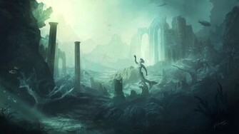 Deep Sea Statues Underwater Cities Fishes Wallpaper