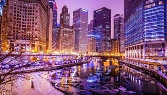 Chicago Illinois River Winter Building Skyscrapers