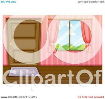 Cartoon Of A House Interior With Door Window Drapes And Striped