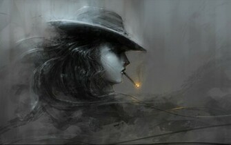 Art Black Hair Women In Hat Smoking Cigarettes HD Wallpaper