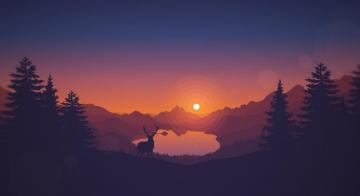 Minimalism Scenic Toon Colors Deer Sun