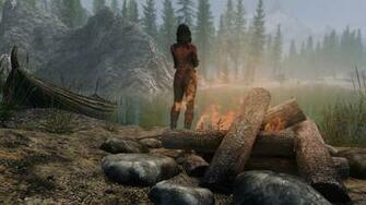 Flaming Woman Standing Near Body Of Water And Burning Woods HD