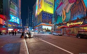 New York People Traffic On The Street At Night Wallpaper In City