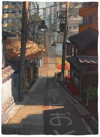 Paintings Of Street Scenes From Japan Anime City