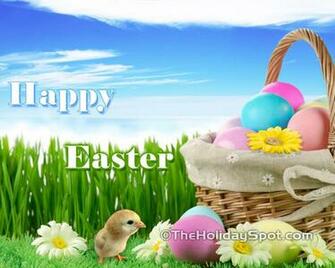 Chicks And Easter Baskets With Eggs