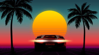 Outrun Sunset Neon Lamborghini Bit 80s Car 1980s