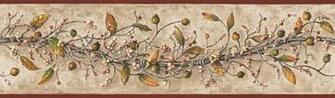 Berries Twigs Vines Fresh Country Wallpaper Border Deep Red Trim
