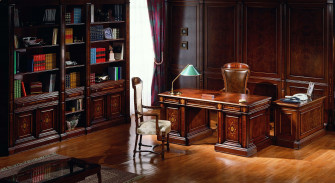 A Desk With Chair And Bookcase Wallpaper
