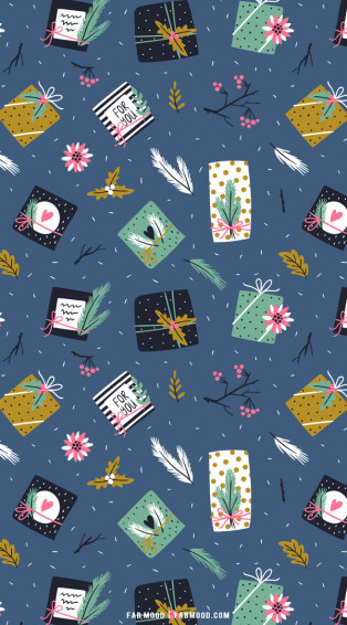 Christmas Aesthetic Wallpaper Presents On Dusty Blue