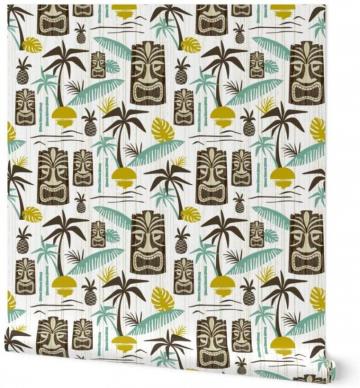 Brown Tiki Wallpaper Roll Island Mid Century Vintage Hawaiian