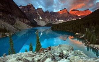 Mountains Landscapes Forest Rocks Canada Lakes Reflections