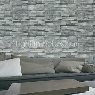Haokhome Modern Faux Brick Wallpaper Roll Gray 3d Stone Realistic