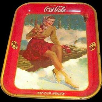 Coca Cola Skating Lady Metal Serving Tray 15124a Removed