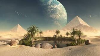 Wallpaper Oasis Desert Planet A Cat Girl Rendering