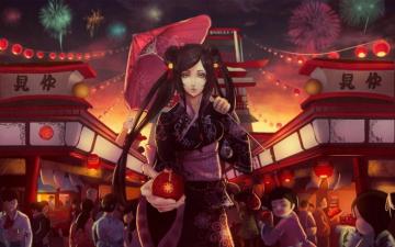 Anime Girl Kimono Series Beautiful Festival Wallpaper