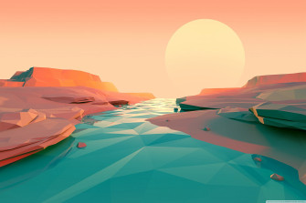 Low Poly River Landscape Design Ultra HD Desktop Background