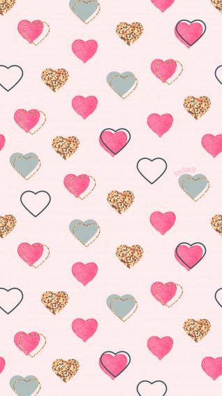 Phone Wallpaper HD Pink Gold Pastel Hearts