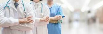 Medical Doctors And Surgeon Professional Team With Clinic