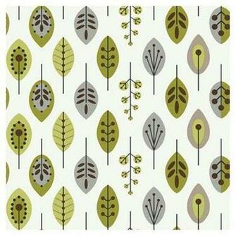 Bistro Retro Leaves Prepasted Wallpaper Color White Lime B