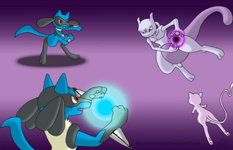 Lucario Vs Mewtwo Wallpaper Mewtu By Goldenmew