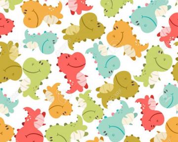 Cute Baby Dinosaurs Vector Seamless Pattern On White