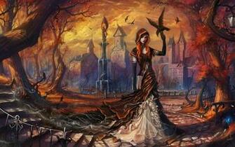 Fall Seasons Creepy Spooky Halloween Architecture Buildings Wallpaper