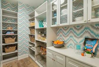 Contemporary Kitchen Pantry With Pull Out Wire Baskets