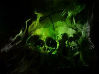 Green Artistic Skulls Wallpaper Flaming
