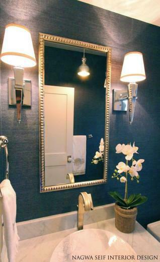 Navy Grasscloth Wallpaper And Polished Nickel Lighting Home Sweet