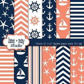 Coral Pink And Navy Blue Nautical Instant