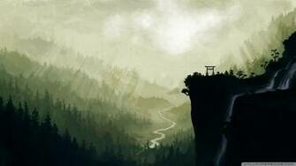 Japanese Waterfall Painting Wallpaper