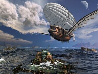 Steampunk Airship Wallpaper Background