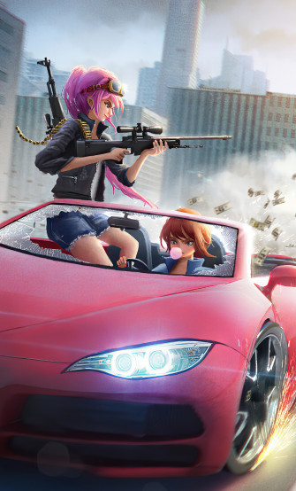 Anime Girls Car Chase 4k iPhone HD Wallpaper